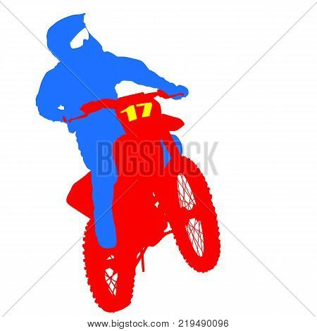 Black silhouettes Motocross rider on a motorcycle. Vector illustrations.