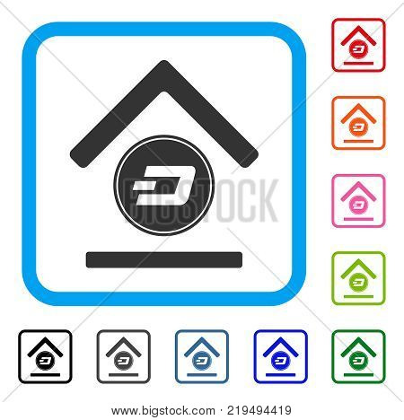 Dash Bank icon. Flat grey pictogram symbol inside a blue rounded rectangle. Black, gray, green, blue, red, orange color versions of Dash Bank vector. Designed for web and software interfaces.