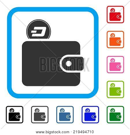 Dash Billfold icon. Flat gray iconic symbol in a blue rounded frame. Black, gray, green, blue, red, orange color additional versions of Dash Billfold vector. Designed for web and software interfaces.