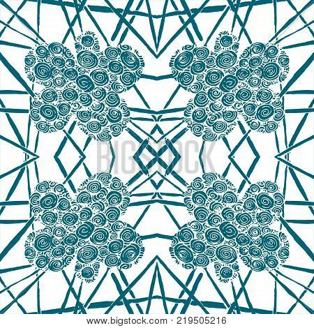 Seamless aqua tile with lacy patterns. Hand drawing in the style of sentangle. Suitable for sheathing or wrapping