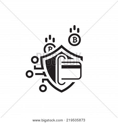Bitcoin Secure Transaction Icon. Modern computer network technology sign. Digital graphic symbol. Card Processing. Concept design elements.
