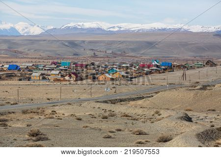 View of the village at mountains of Altai Republic, Russia.