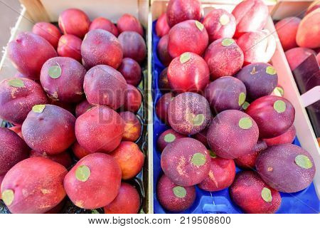 Fresh Red Cherries For Sale In Local Marketplace Texture