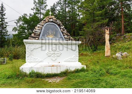 Statue Sagaan Ubgen White Old Man in Arshan. Buryatia. Russia