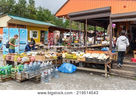 Arshan Russia - August 16 2017: On the Local Market in village Arshan. Buryatia