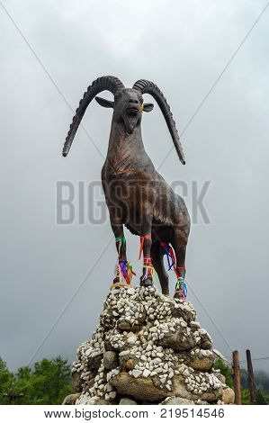 Statue Tahe, Mountain Goat Is The Symbol Of Arshan. Russia