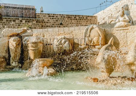 Old jaffa zodiac fountain on kedumim square. Ancient and history place in israel