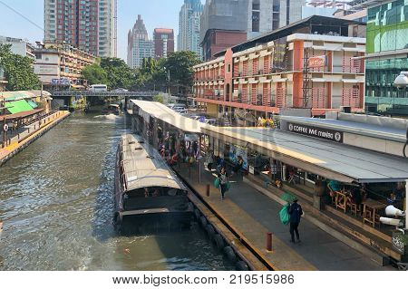 BANGKOK THAILAND 24 DEC 2017: A canals boat waiting for the passengers in the Saen Saep Canals in Bangkok
