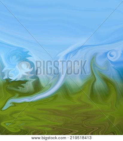 Fantastic background in vibrant green and blue. Abstract image with chaotic blotchiness