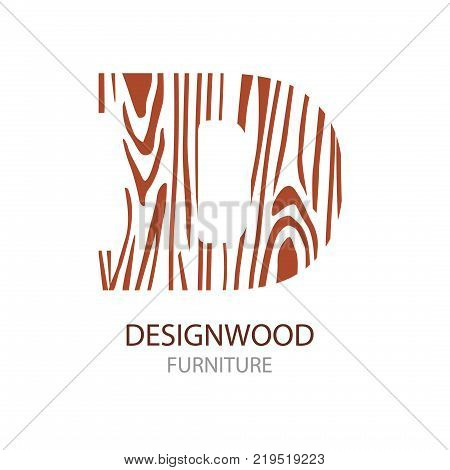 Logo letter D, wood furniture. Vector illustration, Concept of saw cut tree trunk, isolated on white background for forestry and sawmill.  logo design trendy modern