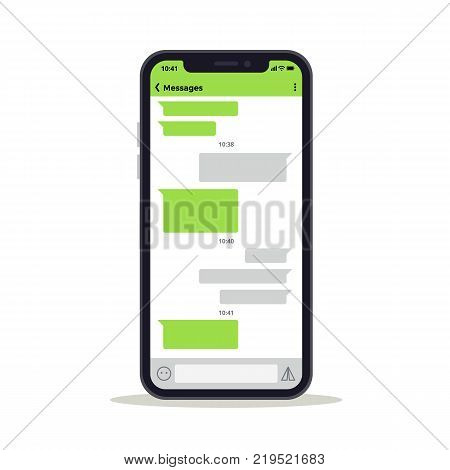 Phone screen with chat discussion messages vector template. Social network concept. Chat message and discussion on phone mobile screen illustration