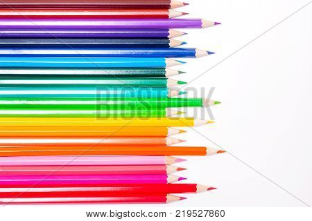 Line Of Colored Pencils White Background, A Symbol Of Lgbt