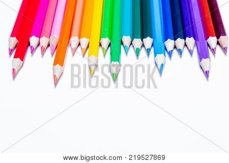 Line Of Colored Pencils White Background, A Symbol Of Lgbt