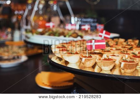 Delicious sandwiches with red caviar. Fresh bread for Breakfast.