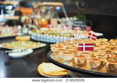Delicious sandwiches with red caviar. Fresh bread for Breakfast.