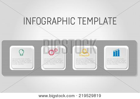 Business infographics. Timeline with 4 steps, labels. Vector infographic element