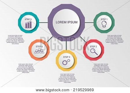 Business data visualization. Abstract flat elements of diagram with 5 steps, options, parts or processes. Vector business template for presentation. Creative concept for infographic. Process chart.