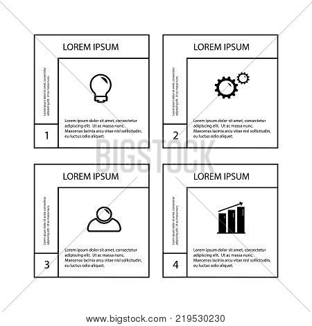 Infographics template four options with square. Can be used for workflow layout, diagram, number options, step up options, web design, presentations.