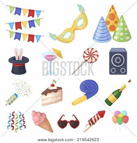 Party, entertainment cartoon icons in set collection for design. Celebration and treat vector symbol stock  illustration.