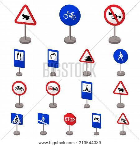 Different types of road signs cartoon icons in set collection for design. Warning and prohibition signs vector symbol stock  illustration.