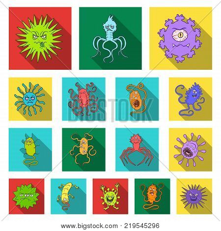 Types of funny microbes flat icons in set collection for design. Microbes pathogenic vector symbol stock  illustration.