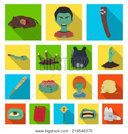 Zombies and Attributes flat icons in set collection for design. Dead man vector symbol stock  illustration.