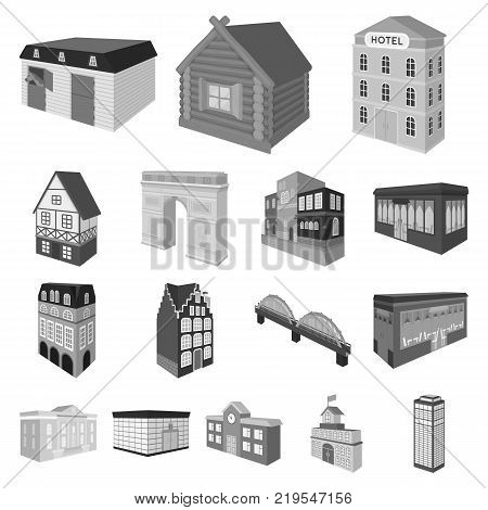 Building and architecture monochrome icons in set collection for design.The building and dwelling vector isometric symbol stock  illustration.