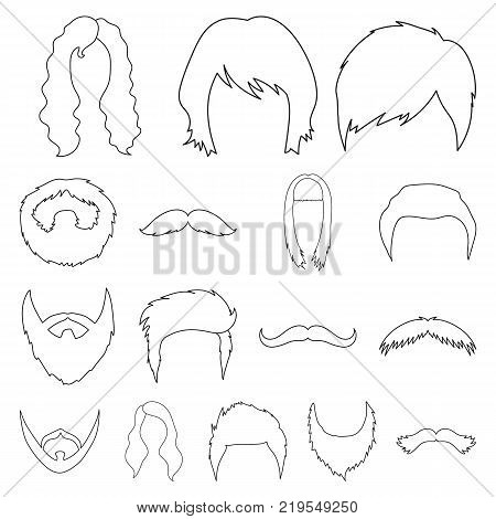 Mustache and beard, hairstyles outline icons in set collection for design. Stylish haircut vector symbol stock  illustration.