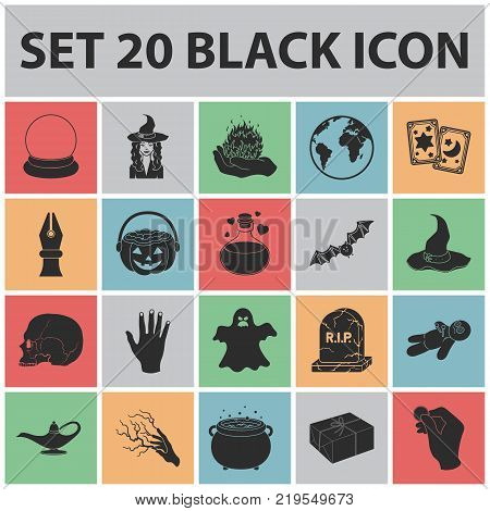 Black and white magic black icons in set collection for design. Attributes and sorceress accessories vector symbol stock  illustration.