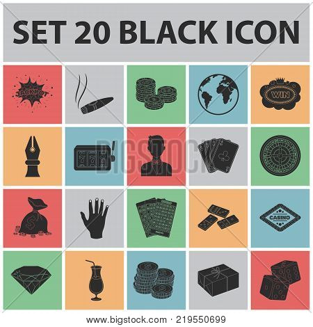 Casino and gambling black icons in set collection for design. Casino and equipment vector symbol stock  illustration.