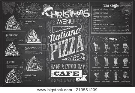 Vintage chalk drawing christmas menu design. Restaurant menu
