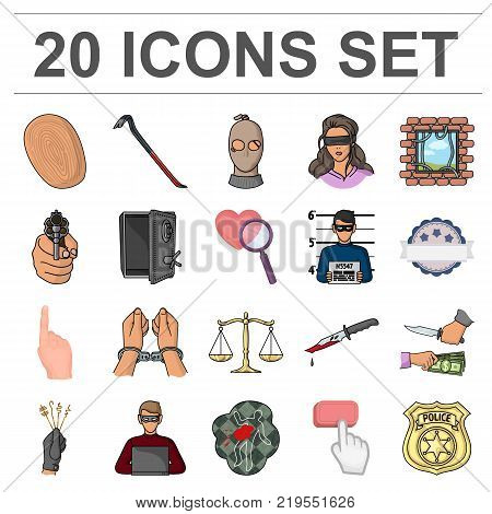 Crime and Punishment cartoon icons in set collection for design.Criminal vector symbol stock  illustration.