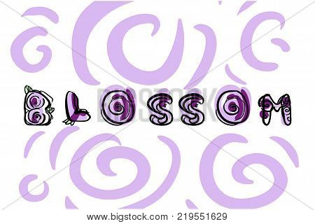 Blossom. Hand drawn latin font. Doodle style. Flloral vector symbols