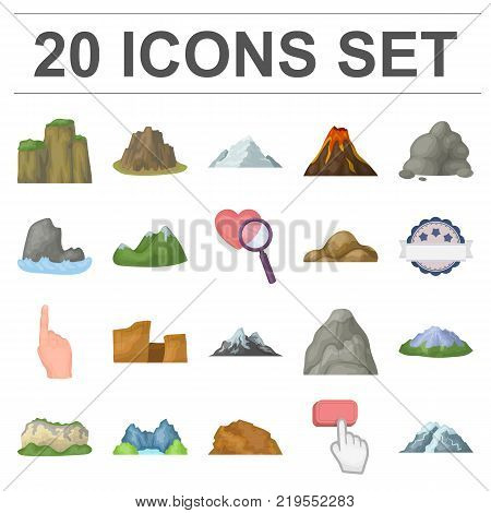 Different mountains cartoon icons in set collection for design.Mountains and landscape vector symbol stock  illustration.