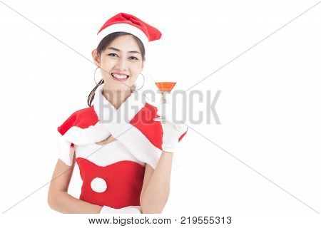 Beautiful Asian Woman Holding Cocktail Drink With Happy Emotion Isolated On White Woman In Santa Cla