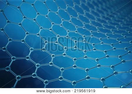 3d rendering abstract nanotechnology hexagonal geometric form close-up, concept graphene atomic structure, concept graphene molecular structure