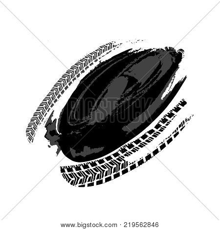 Vector Automotive Oval Banner Template. Grunge Tire Tracks Background Element For Off-raod And Extre
