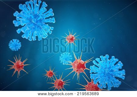 3d Illustration virus, bacteria, cell infected organism, virus abstract background. Hepatitis viruses in infected organism