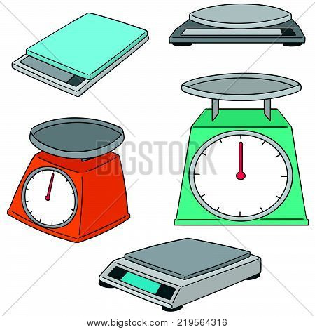 vector set of weighing machine hand drawn cartoon