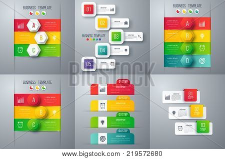 Set with infographics. Data and information visualization. Template. Stock vector. Dynamic infographics stylish geometric. element for design business invitations, gift cards, flyers and brochures