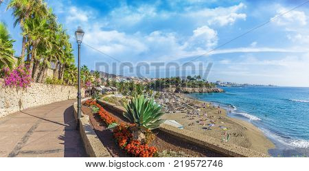 View of El Duque beach at Costa Adeje. Tenerife Canary Islands Spain