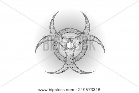 Toxic biohazard epidemic danger alert. Futuristic low poly night sky stars pollution waste attention caution hazard virus web concept triangle polygonal line gray white vector illustration art