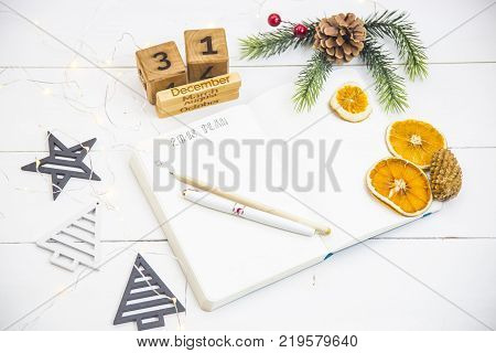 The setting of plans and goals for 2018 in the diary during the New Year holidays