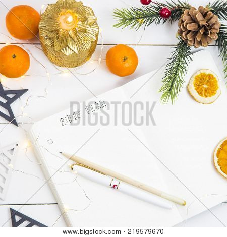 The setting of plans and goals for 2018 in the diary during the New Year holidays