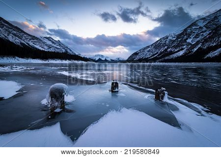 An amazing icescape on Spray Lake near Canmore in Alberta, Canada.