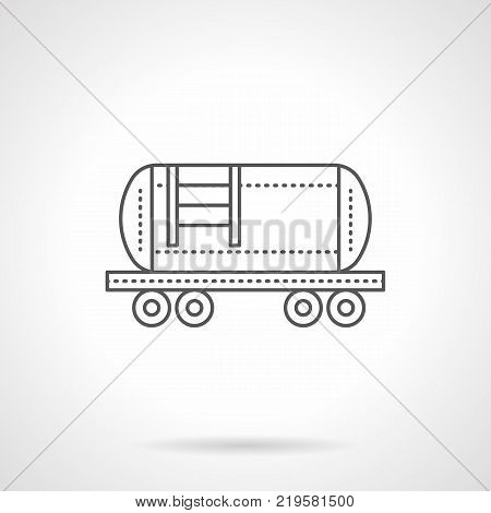 Symbol of side view of fuel tank with ladder. Rail cars and railroad freight transportation concept. Flat black line vector icon.