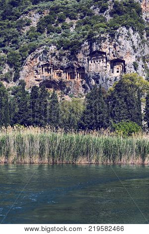 Tombs of Lycian kings carved into the rocks of modern Turkey