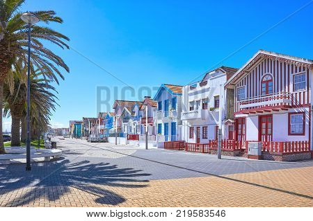 Ttraditional houses in Costa Nova, Aveiro, Portugal
