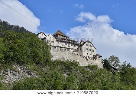 Vaduz, Liechtenstein - April 28, 2016: The Vaduz Castle in Liechtenstein. Principality of Liechtenstein is one of the world's smallest countries. It is located between Switzerland and Austria.