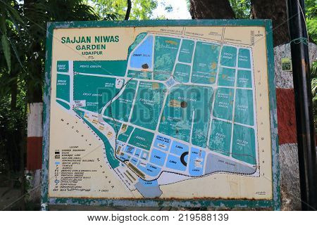 Udaipur India - October 16, 2017: Sajjan Nivas Park Map In Udaipur.